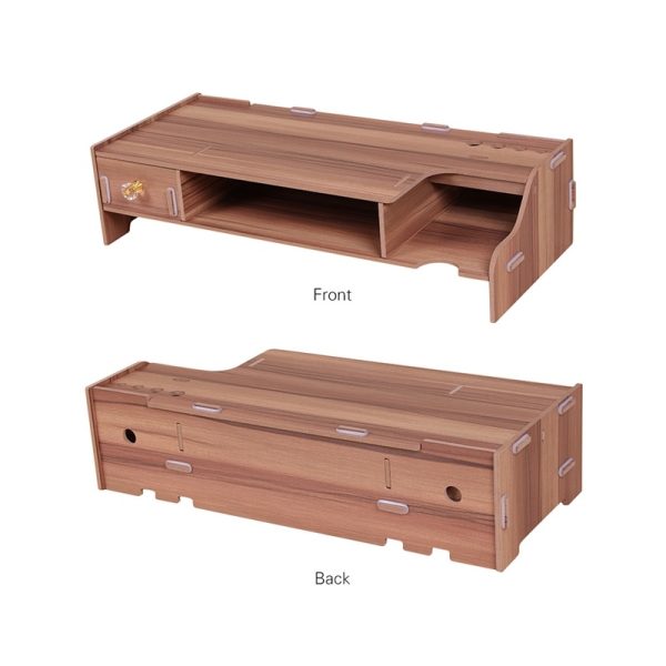 Wooden Monitor Stand Riser Computer Desk Organizer With Keyb - Image 5