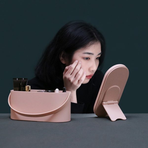 Portable Led Desk Storage Cosmetic Mirror Organizer Box With Light - Image 10