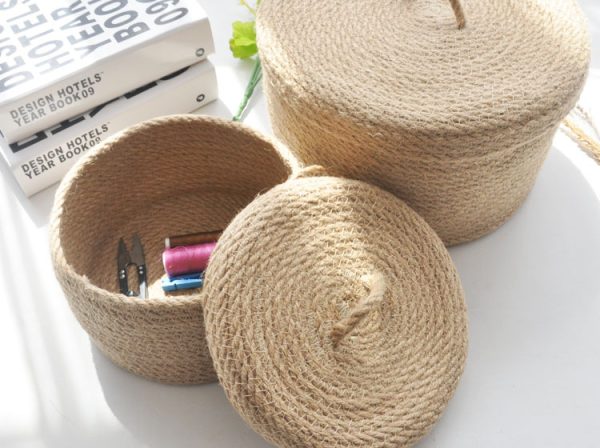 Japanese Style Linen Table Top Sundries Storage Basket - Image 2
