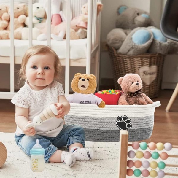 Small Woven Baskets For Organizing Rope Storage Basket With Handle Cute Cotton Nursery Gift Dog Toy Bins Organizer-Light Beige - Image 5