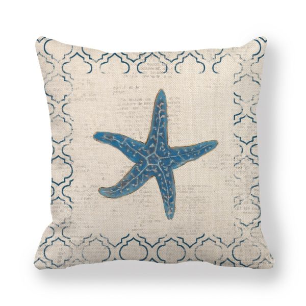 Blue Wind Sea Life Linen Pillowcase - Image 2