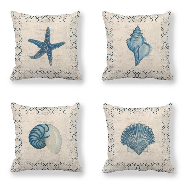 Blue Wind Sea Life Linen Pillowcase - Image 5