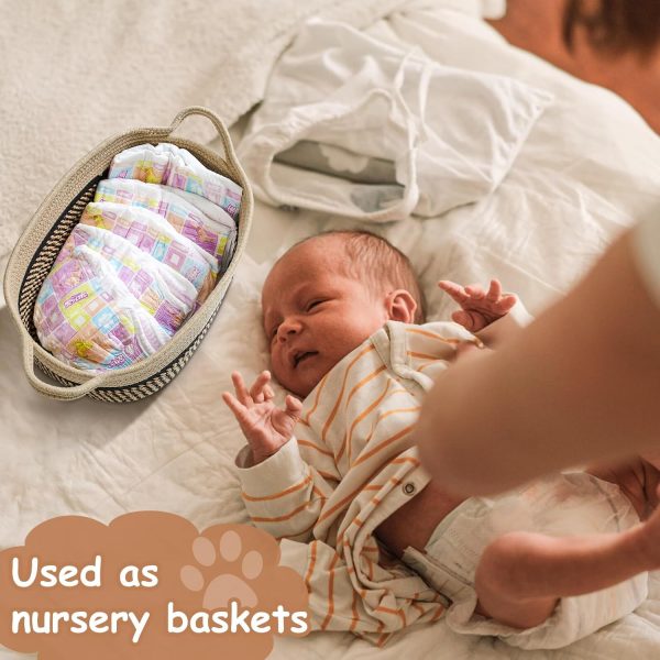 Small Woven Baskets For Organizing Rope Storage Basket With Handle Cute Cotton Nursery Gift Dog Toy Bins Organizer-Light Beige - Image 8