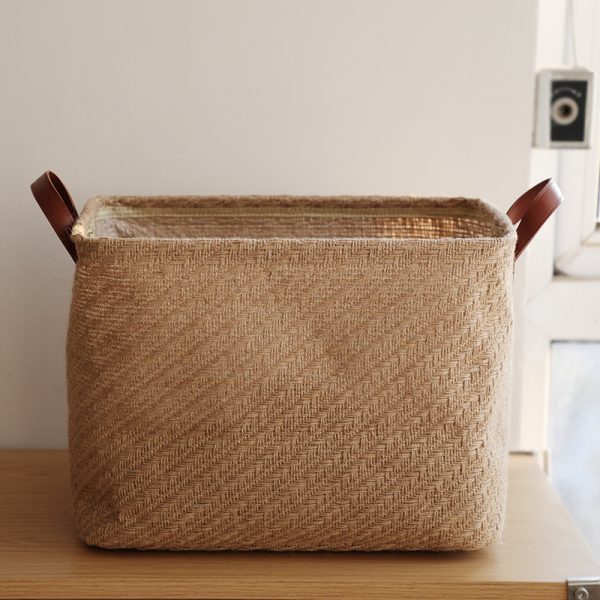 Storage Basket Jute Fabric Foldable Storage Box - Image 2