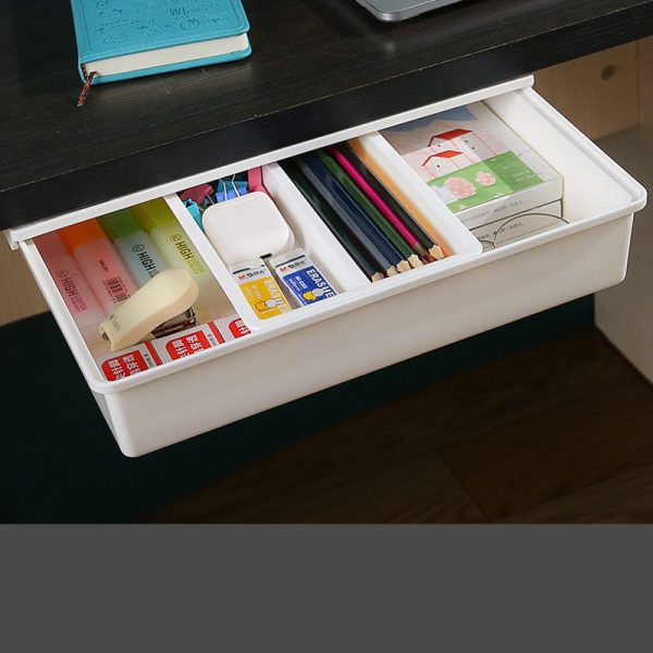 Under Desk Invisible Transparent Drawer Storage Box Desktop Stationery Organizer - Image 2