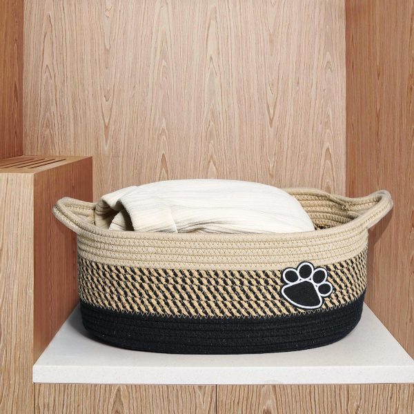 Small Woven Baskets For Organizing Rope Storage Basket With Handle Cute Cotton Nursery Gift Dog Toy Bins Organizer-Light Beige - Image 10