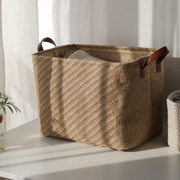 Storage Basket Jute Fabric Foldable Storage Box - Image 4