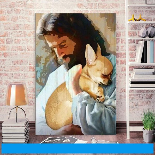 Jesus Portrait Cloth Wall Art-Jesus Wall Art-God And Chihuahua - Image 2