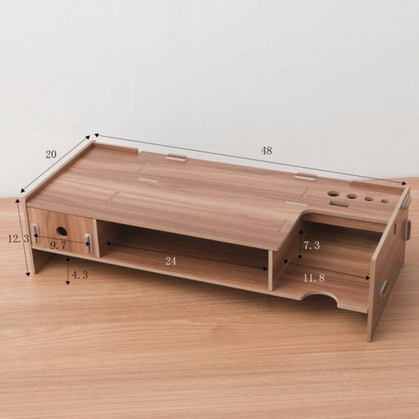 Wooden Monitor Stand Riser Computer Desk Organizer With Keyb - Image 4