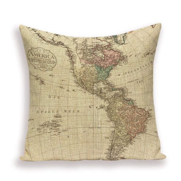 New Retro Toss Pillow Case European World Map Cushion Cover Seat Sofa Covers Morocco Linen House Home Decor Throw Pillows Cases - Image 7
