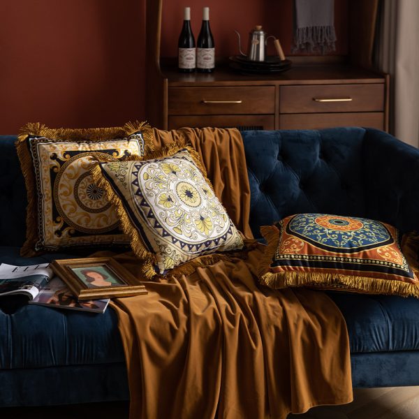 Pillow Sofa High-grade Sense Duplex Printing Tassel Waist Pillow Back Luxury Pillows - Image 2