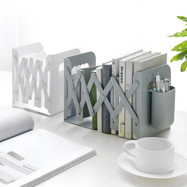 Retractable Bookends For Shelves Book Support Stand Adjustable Bookshelf With Pen Holder Desk Organizer Office Accessories - Image 9