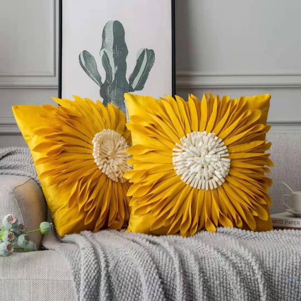 Fashion Modern Style White Throw Pillows Velvet Stitching 3D Chrysanthemum Cushion Waist Pillow Blue Cushion Case - Image 3