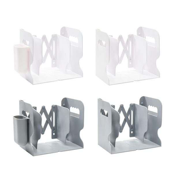 Retractable Bookends For Shelves Book Support Stand Adjustable Bookshelf With Pen Holder Desk Organizer Office Accessories - Image 2