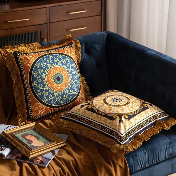 Pillow Sofa High-grade Sense Duplex Printing Tassel Waist Pillow Back Luxury Pillows - Image 4