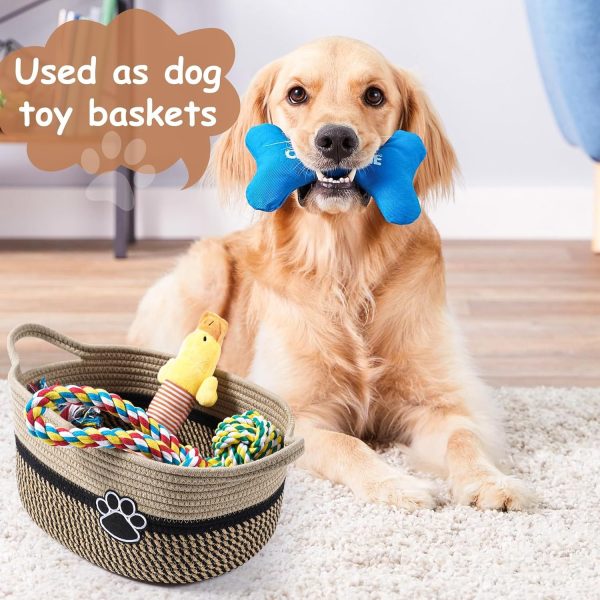 Small Woven Baskets For Organizing Rope Storage Basket With Handle Cute Cotton Nursery Gift Dog Toy Bins Organizer-Light Beige - Image 3