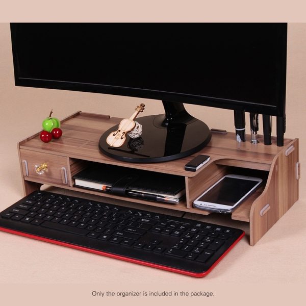 Wooden Monitor Stand Riser Computer Desk Organizer With Keyb - Image 3