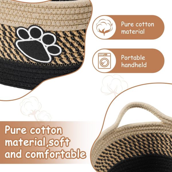 Small Woven Baskets For Organizing Rope Storage Basket With Handle Cute Cotton Nursery Gift Dog Toy Bins Organizer-Light Beige - Image 2