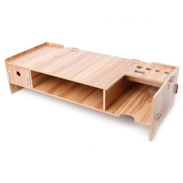 Wooden Monitor Stand Riser Computer Desk Organizer With Keyb - Image 7