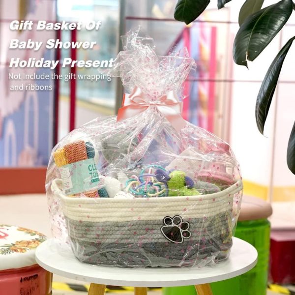 Small Woven Baskets For Organizing Rope Storage Basket With Handle Cute Cotton Nursery Gift Dog Toy Bins Organizer-Light Beige - Image 6